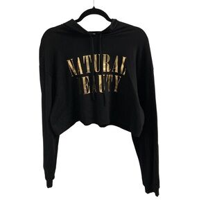 Natural Beauty Crop Black Hooded Sweatshirt Size M